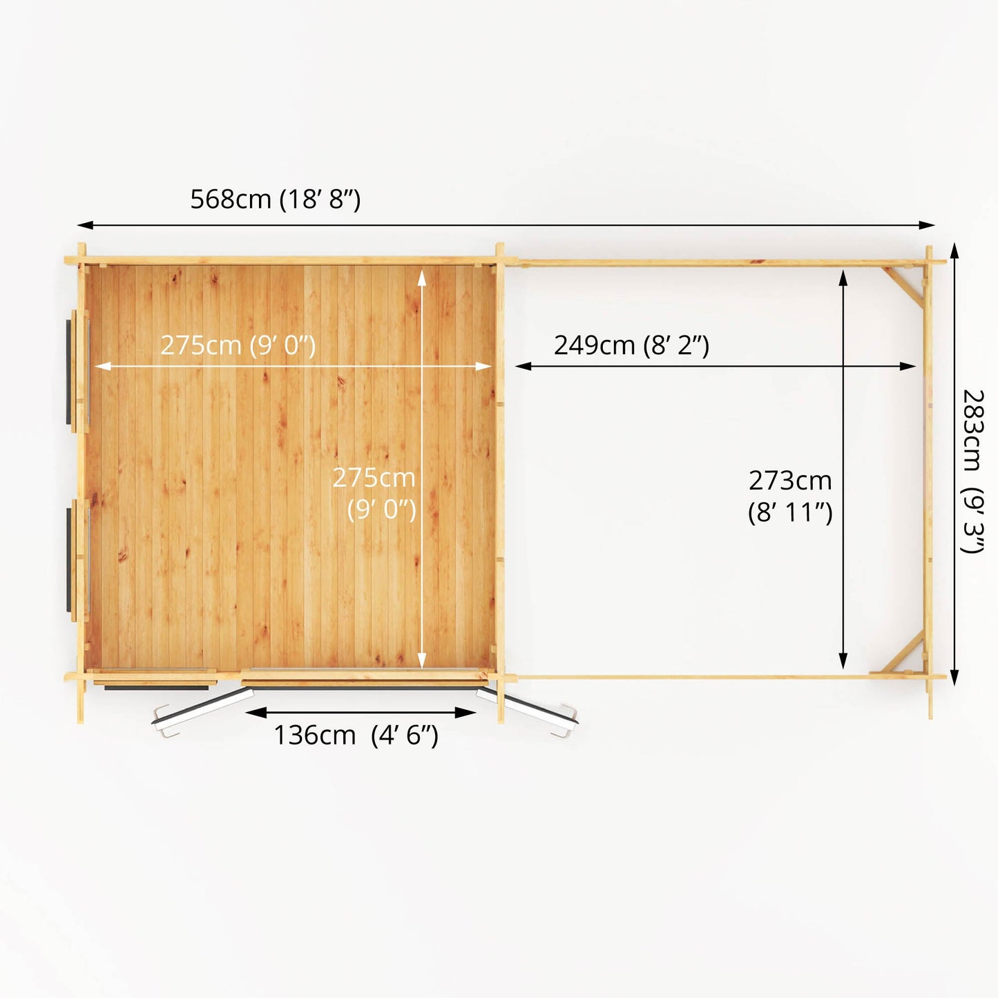 6M X 3M Studio Pent Log Cabin With Patio Area - 44Mm (Upvc Windows & Door) - Grey