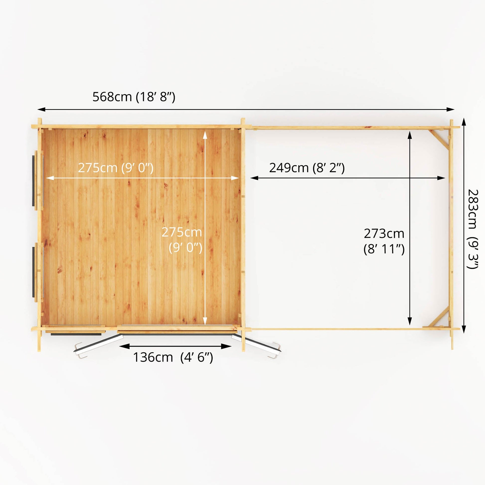 6M X 3M Studio Pent Log Cabin With Patio Area - 44Mm (Upvc Windows & Door) - Grey
