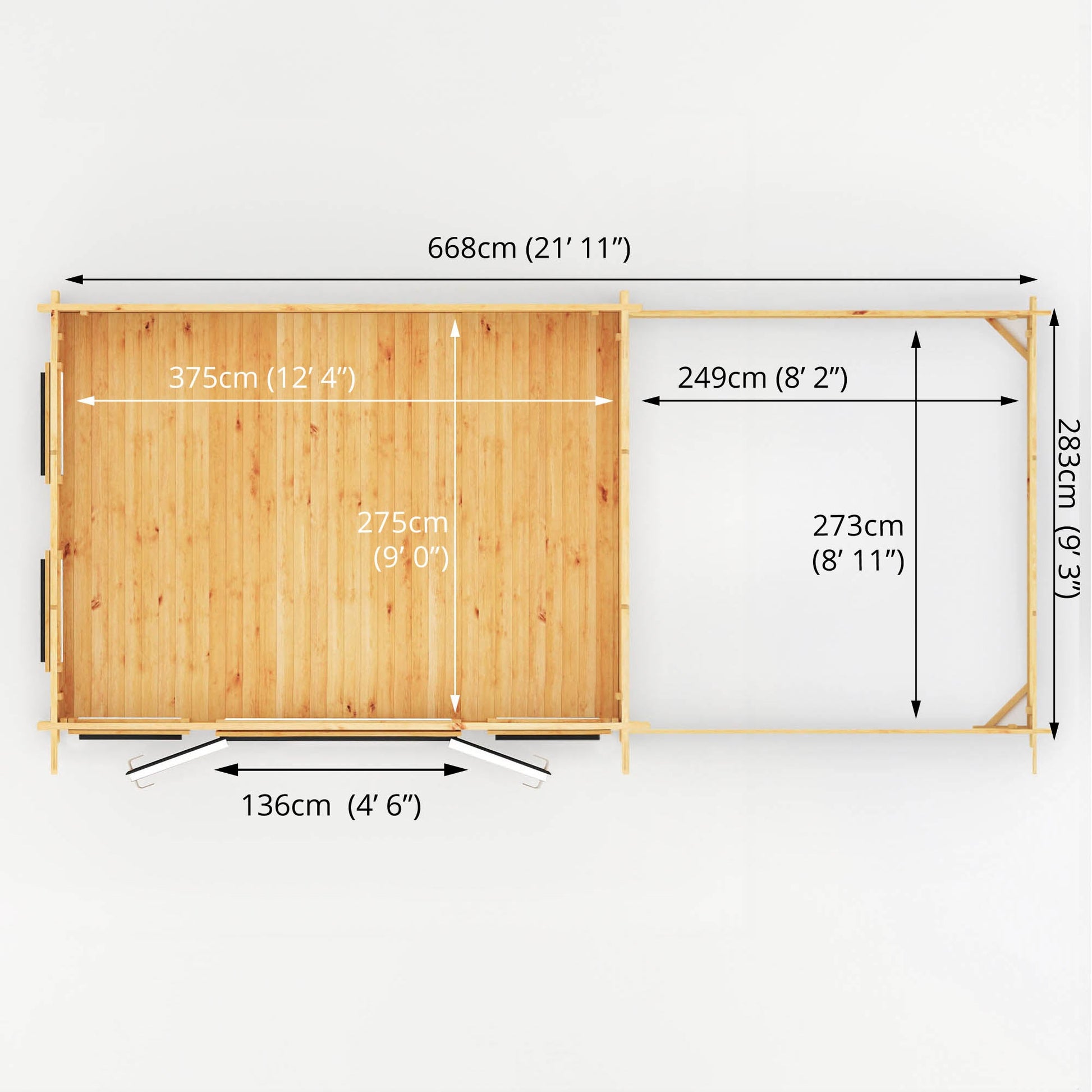 7M X 3M Studio Pent Log Cabin With Patio Area - 44Mm (Upvc Windows & Door) - Grey