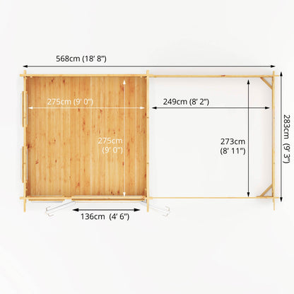 6M X 3M Studio Pent Log Cabin With Patio Area - 44Mm (Upvc Windows & Door) - White