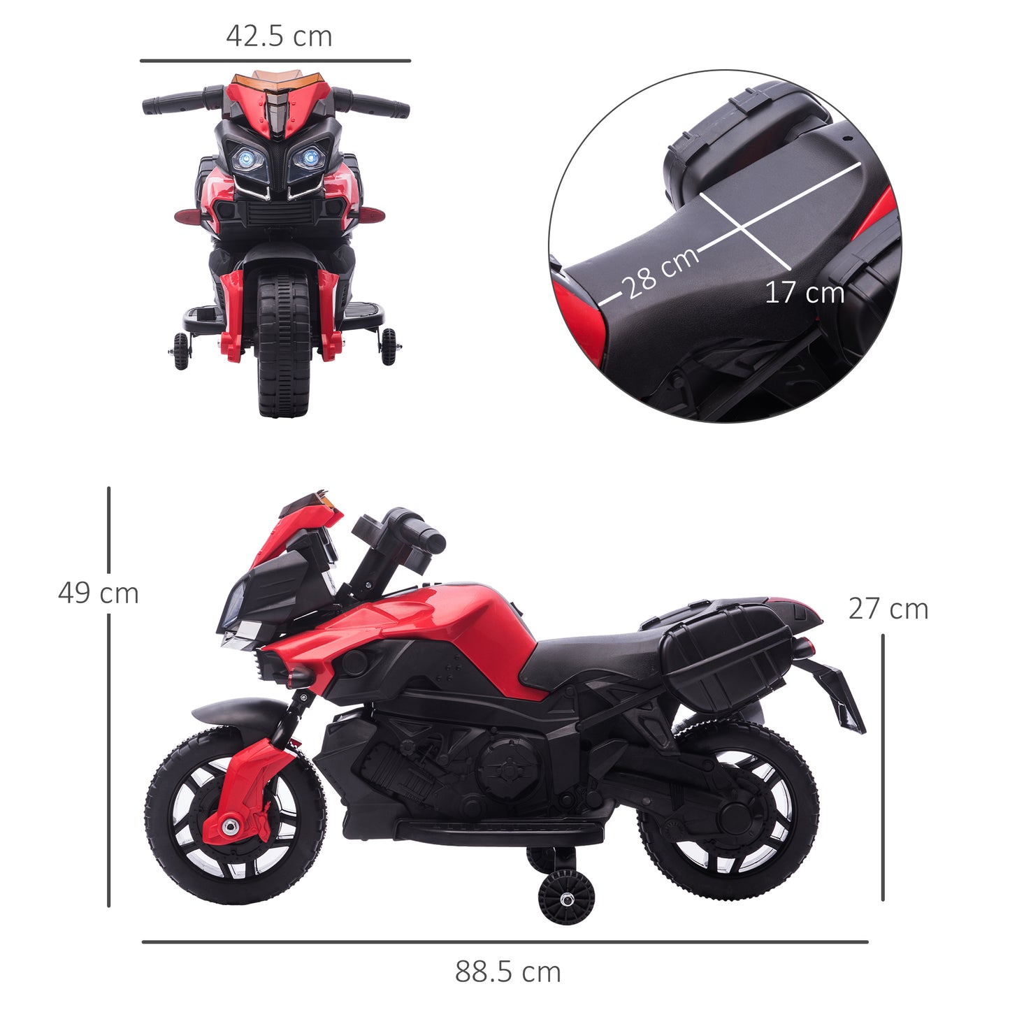 HOMCOM Kids Electric Pedal Motorcycle Ride-On Toy Battery Powered Rechargeable 6V Realistic Sounds 3 km/h Max Speed for Girls Boy 18-48 months Red