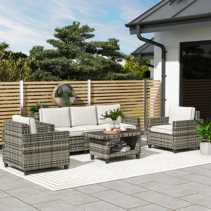 Outsunny Six-Piece Modular Rattan Sofa Set - Light Grey
