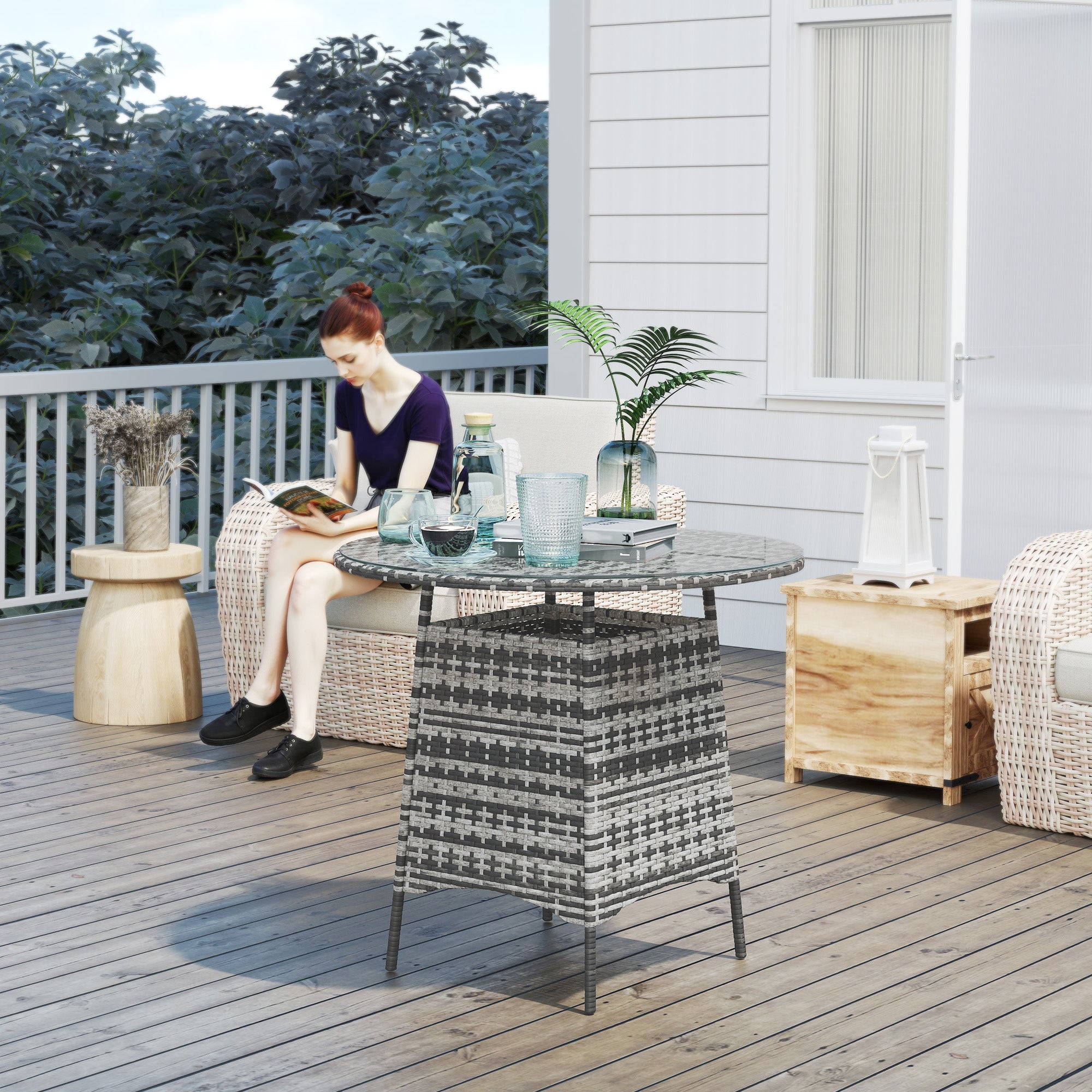 Outsunny Wicker Garden Rattan Table, Patio Furniture Outdoor Coffee Ta ...