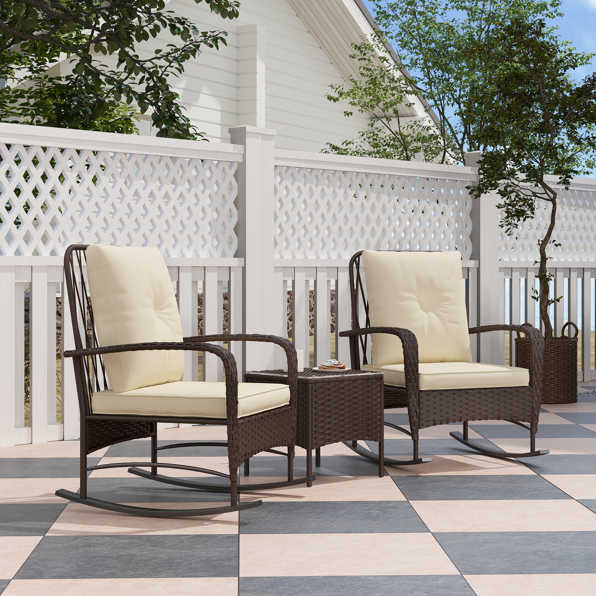 Outsunny Three-Piece Rocking Chair Rattan Bistro Set - Brown – GardenArch