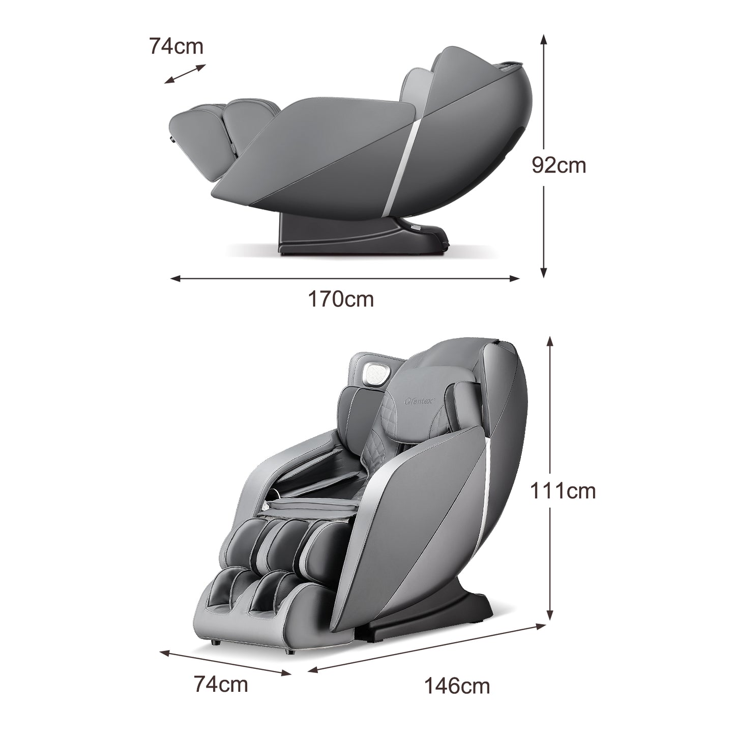 Full Body Zero Gravity SL Track Electric Shiatsu Massage Chair-Grey