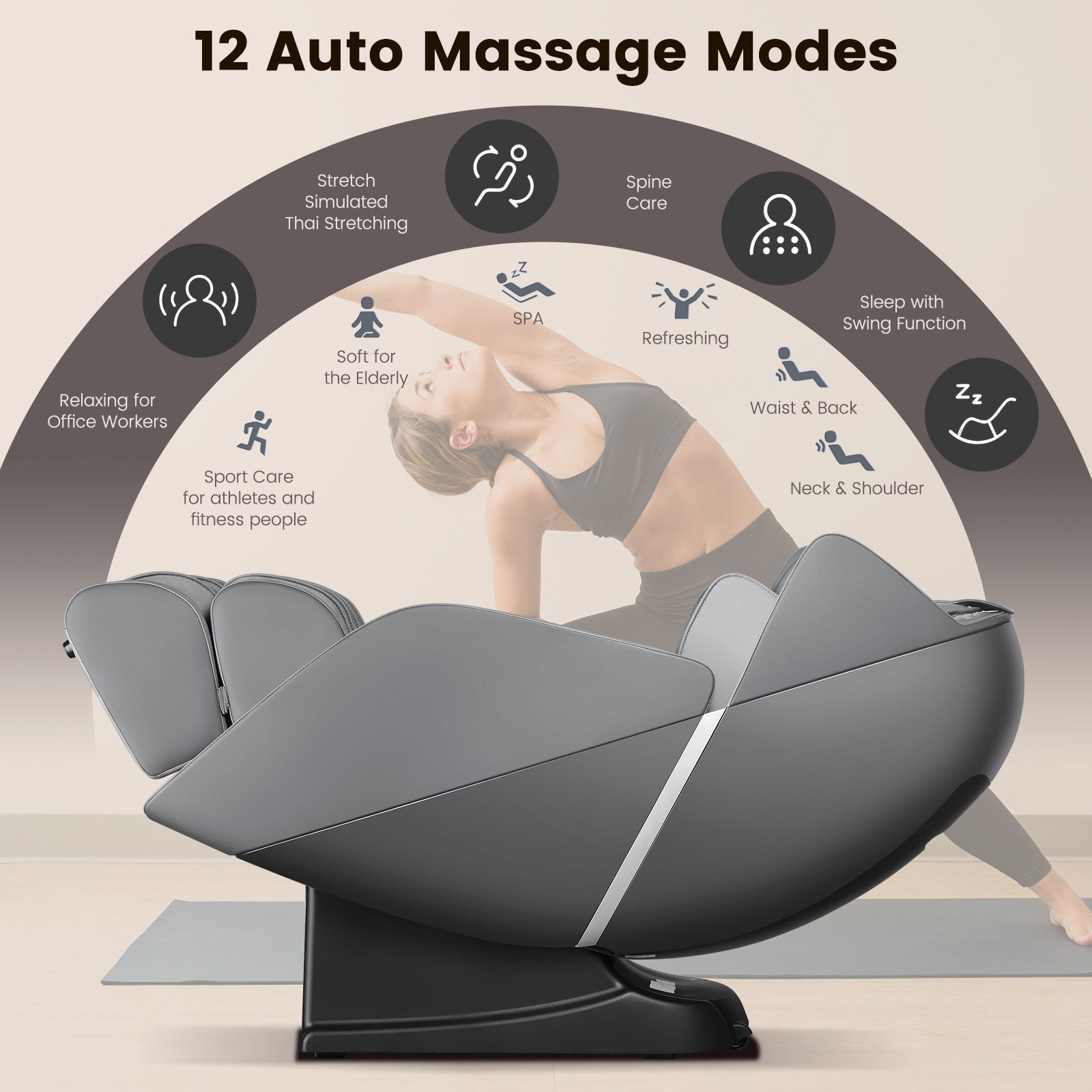 Full Body Zero Gravity SL Track Electric Shiatsu Massage Chair-Grey