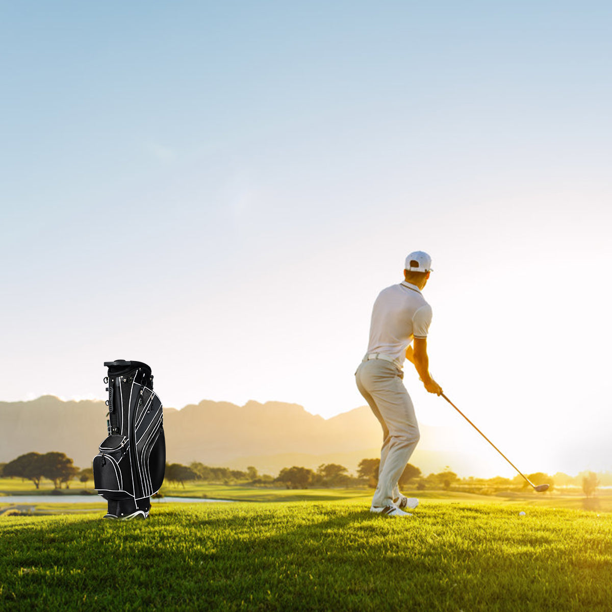 Golf Stand Bag with 5 Way Divider Pockets and Umbrella Holder-Black