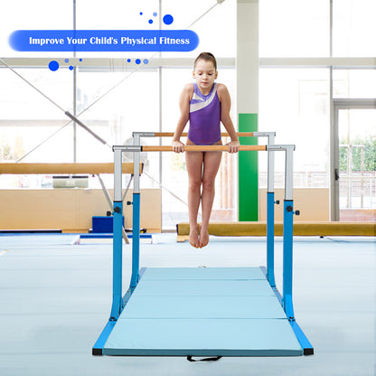 Kids Parallel Gymnastics Bar with Adjustable Width and 11-Level Heights-Blue
