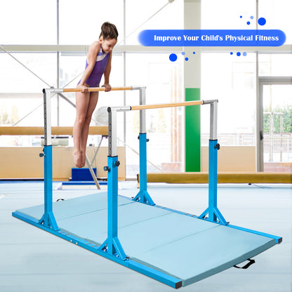 Kids Parallel Gymnastics Bar with Adjustable Width and 11-Level Heights-Blue