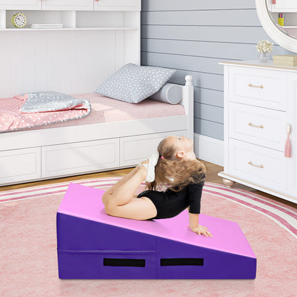 Incline Gymnastics Mat with Carrying Handles for Home Gym Aerobic-Pink &amp; Purple