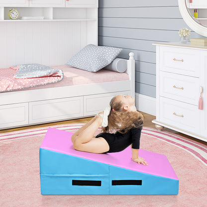 Incline Gymnastics Mat with Carrying Handles for Home Gym Aerobic-Pink &amp; Blue