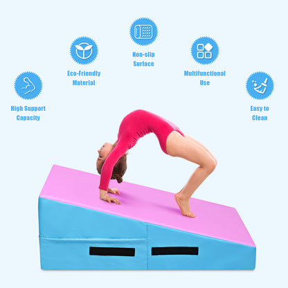 Incline Gymnastics Mat with Carrying Handles for Home Gym Aerobic-Pink &amp; Blue