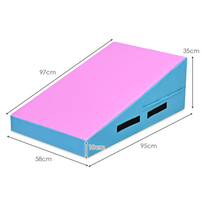 Incline Gymnastics Mat with Carrying Handles for Home Gym Aerobic-Pink &amp; Blue