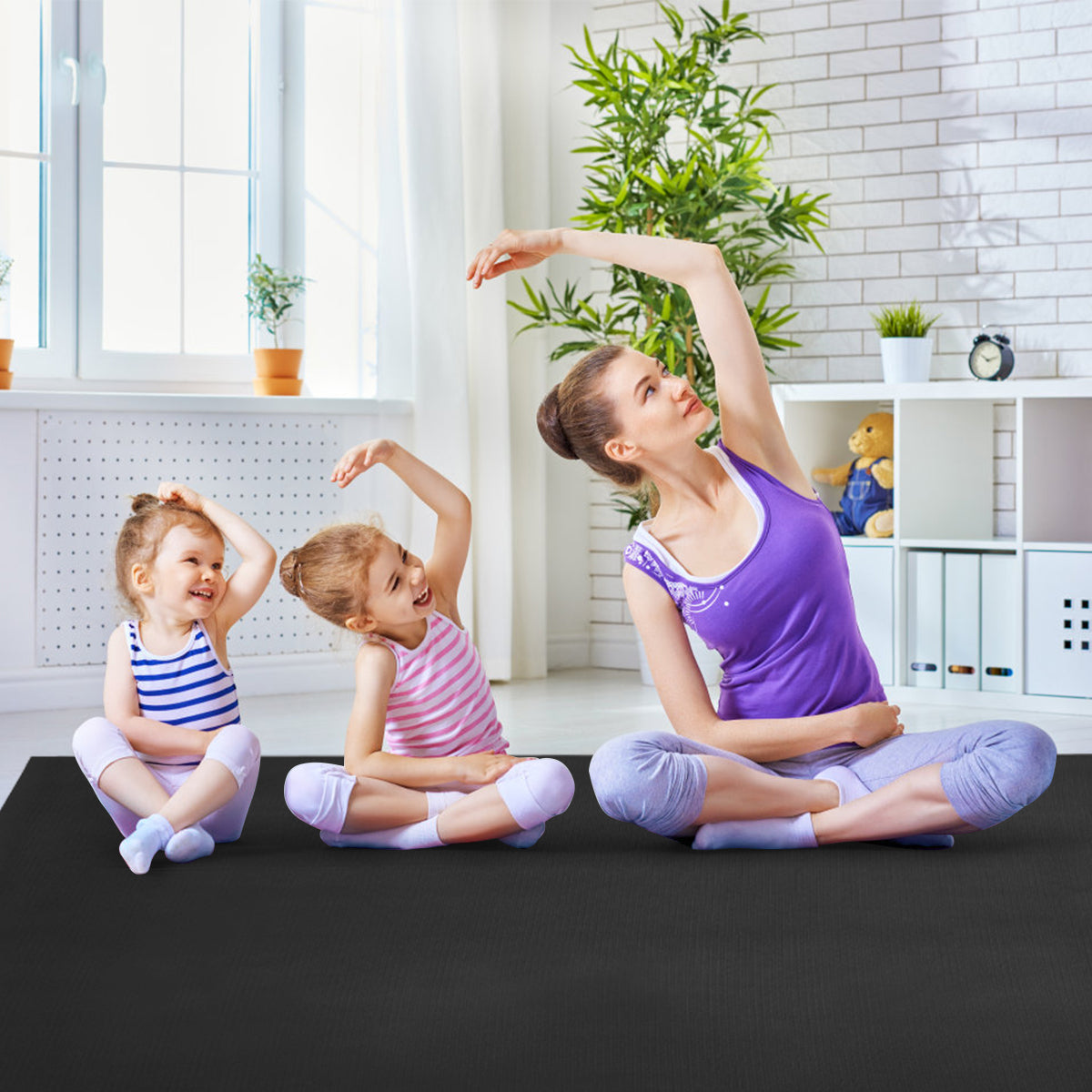 182 cm Thick Exercise Yoga Mat with Double-Sided Non-Slip Design-Black