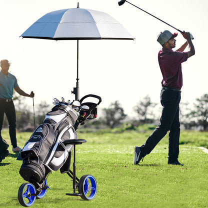 3 Wheel Golf Push Pull Cart with Detachable Stool-Blue
