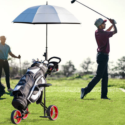 3 Wheel Golf Push Pull Cart with Detachable Stool-Red