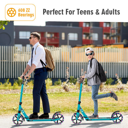Folding Kick Scooter with Large Wheels for Age 8+ Kids Teens Adults-Turquoise
