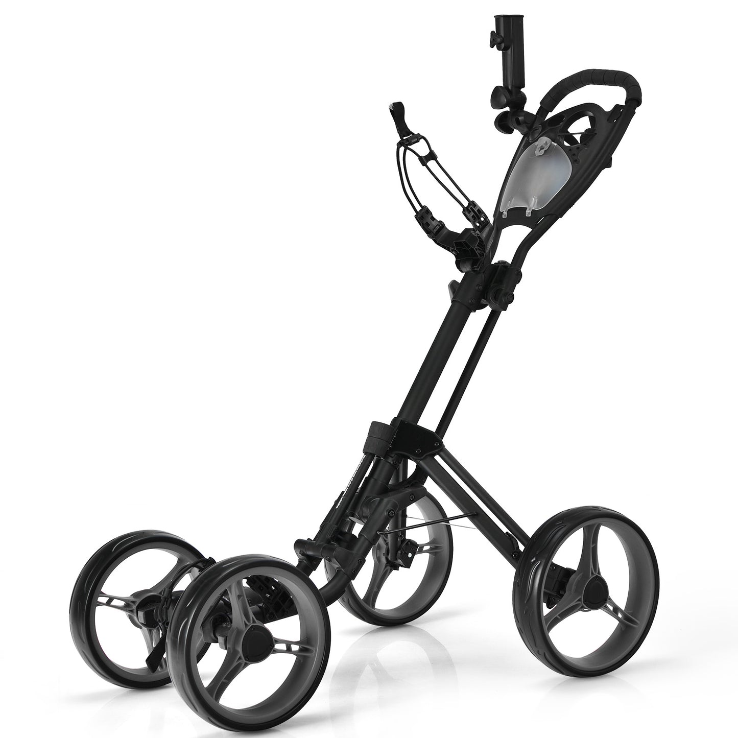 4-Wheel Golf Trolley with Umbrella Cup Holder and Foot Brake-Grey