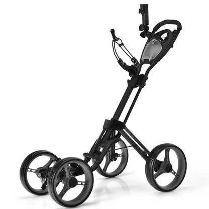 4-Wheel Golf Trolley with Umbrella Cup Holder and Foot Brake-Grey