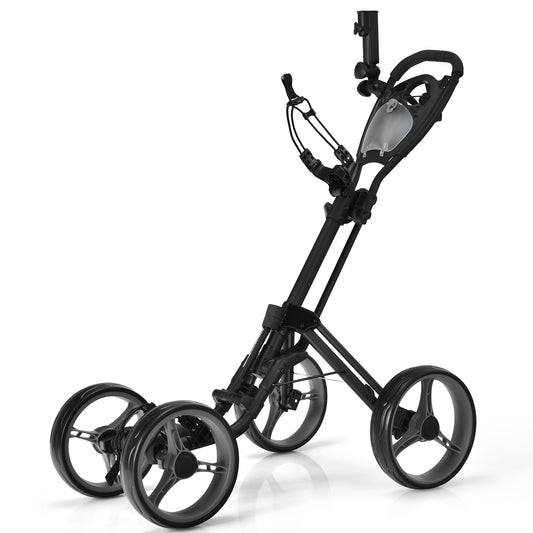 4-Wheel Golf Trolley with Umbrella Cup Holder and Foot Brake-Grey