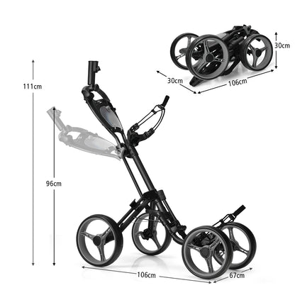 4-Wheel Golf Trolley with Umbrella Cup Holder and Foot Brake-Grey