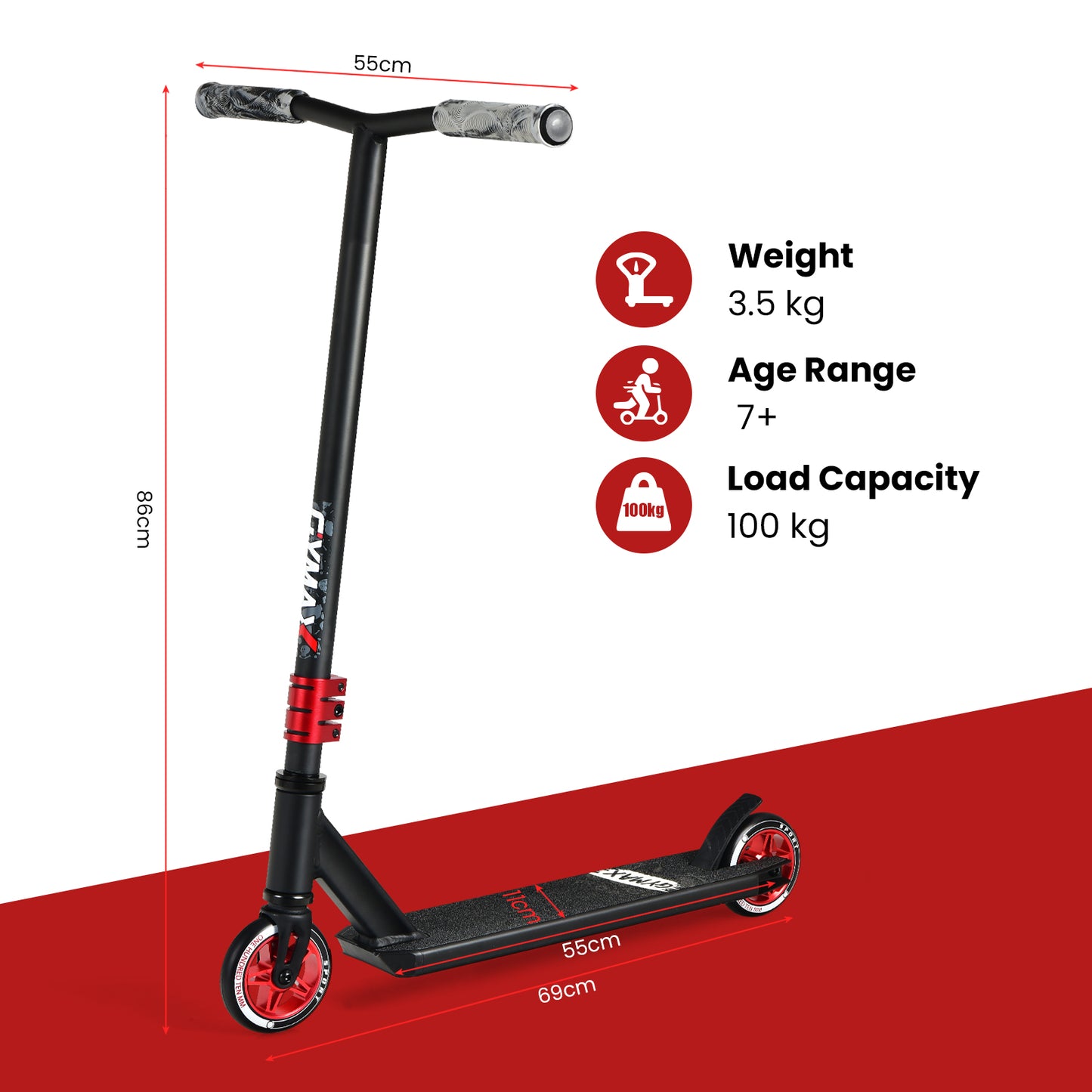 Pro Stunt Scooter with Luminous Aluminum Deck -Red