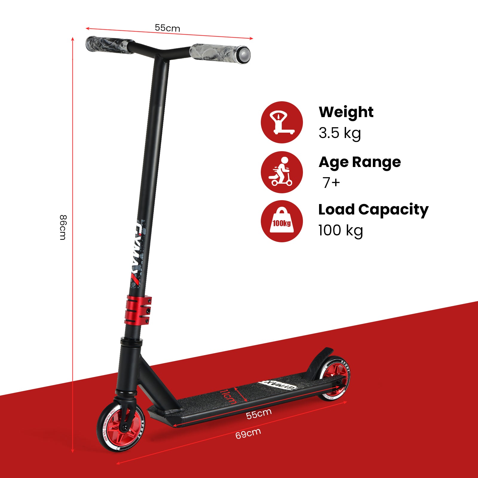 Pro Stunt Scooter with Luminous Aluminum Deck -Red