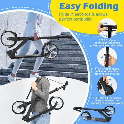 Folding Scooters with 2-Level Adjustable Handlebar for Adults-Black