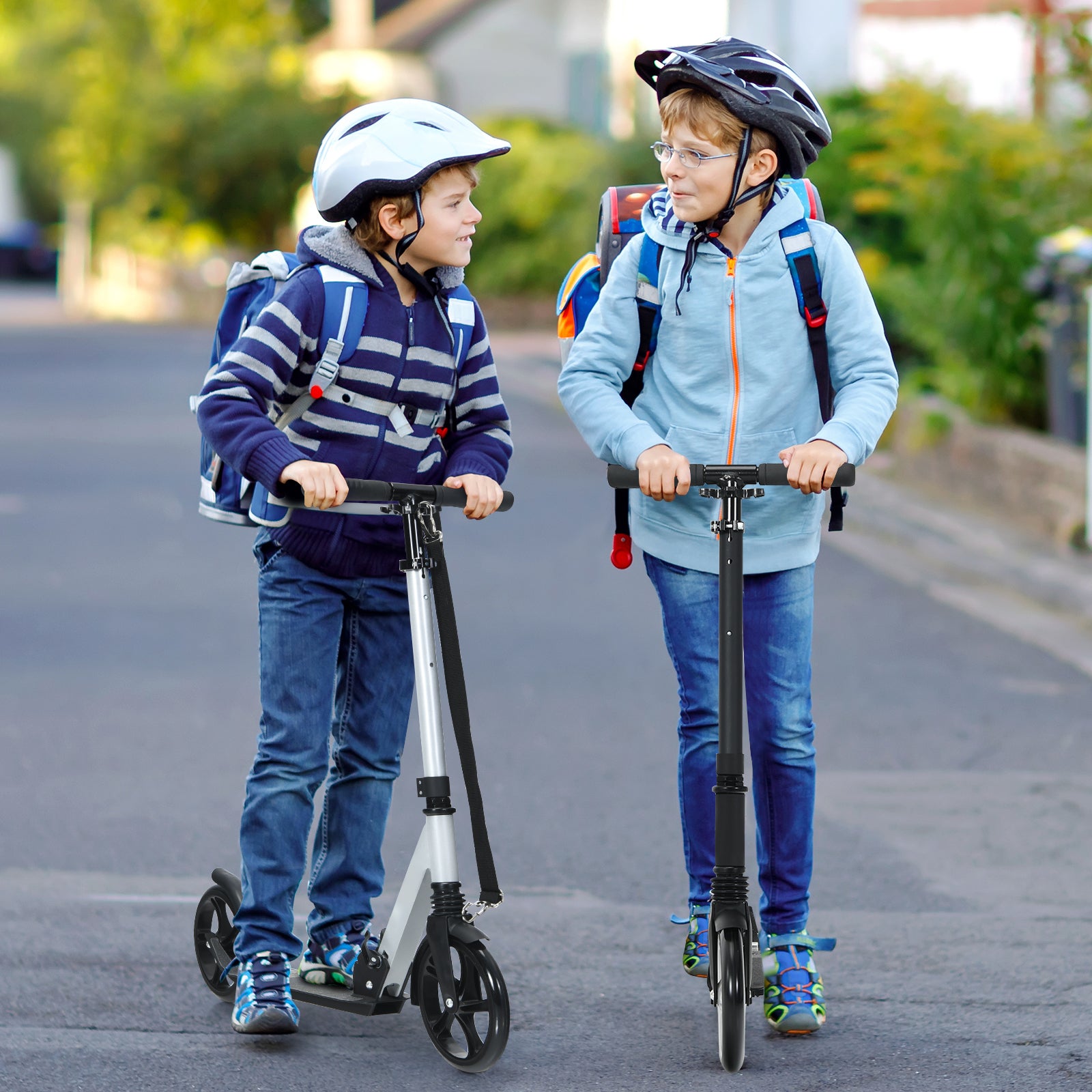 Folding Scooters with 2-Level Adjustable Handlebar for Adults-Black