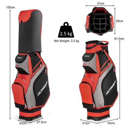 Lightweight Portable Golf Cart Bag with 14 Way Dividers and 7 Pockets-Red