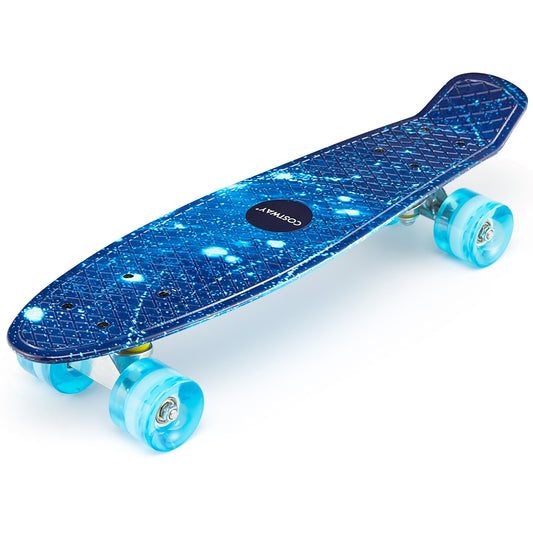 22 Inch Mini Skateboard with PU Wheels and Galaxy Pattern-Blue