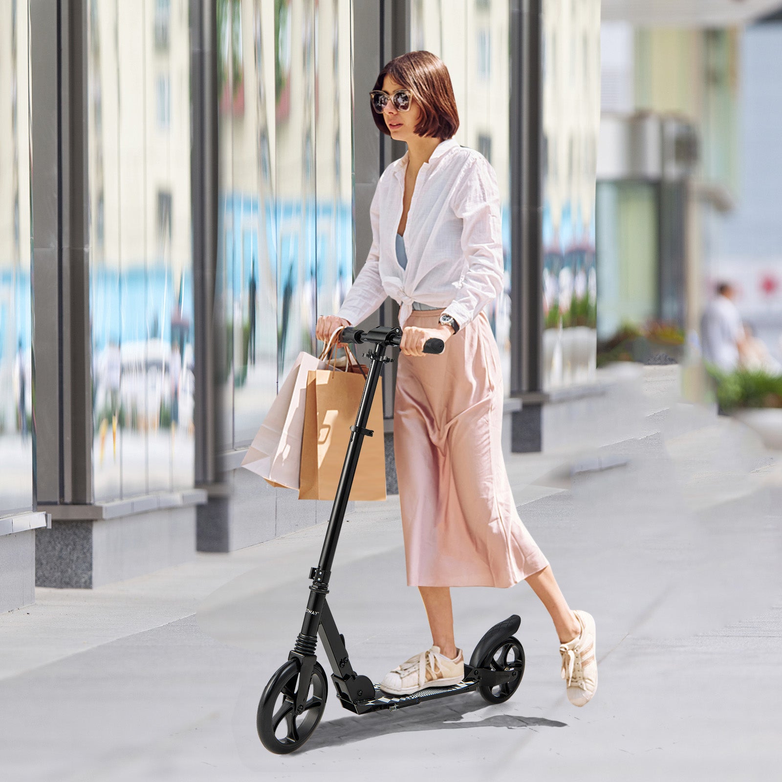 Folding Kick Scooters with 2-Level Adjustable Handlebar-Black