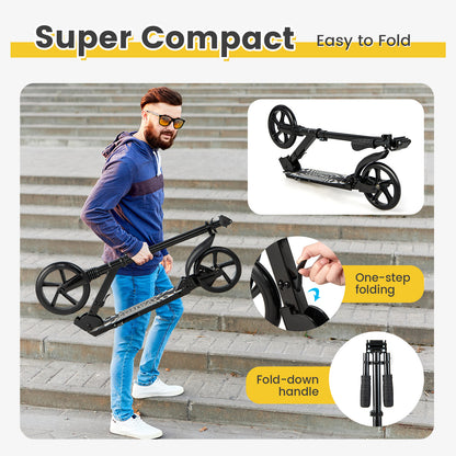 Folding Kick Scooters with 2-Level Adjustable Handlebar-Black