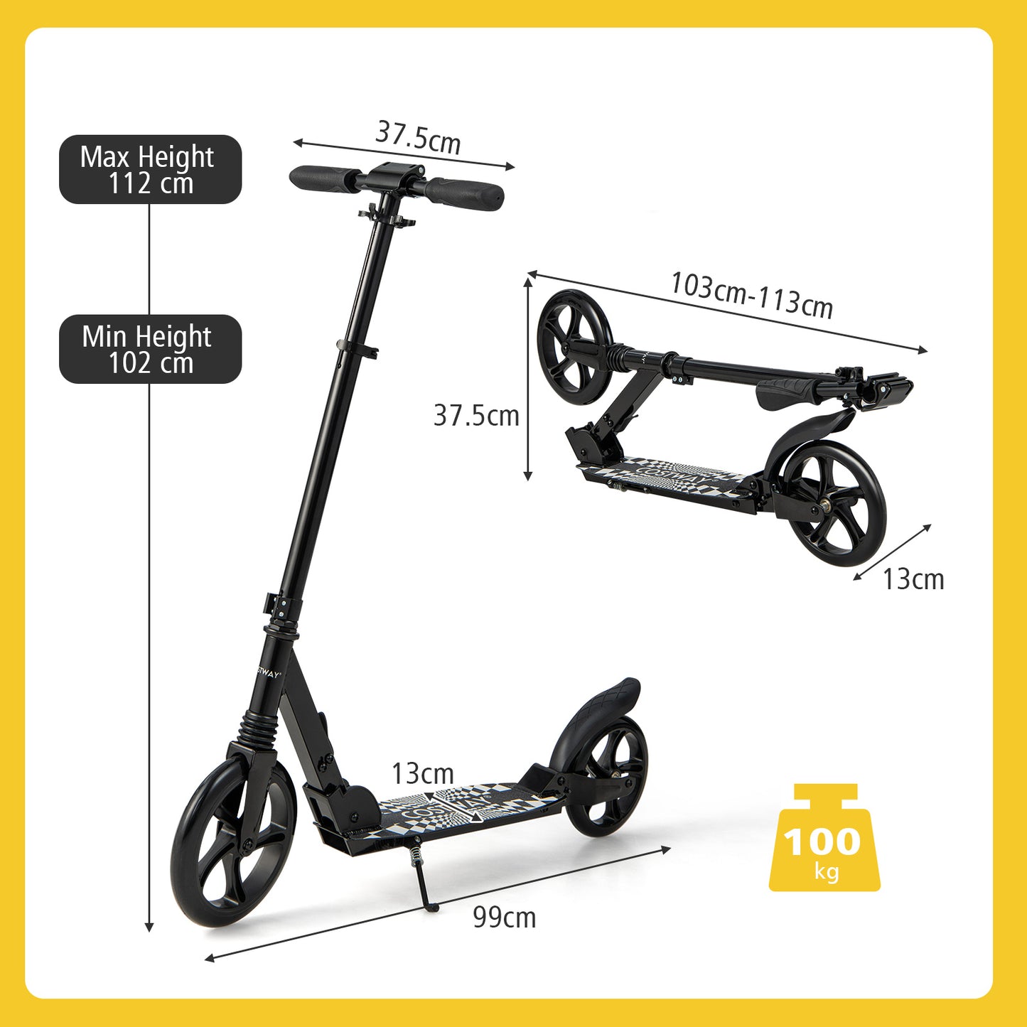Folding Kick Scooters with 2-Level Adjustable Handlebar-Black