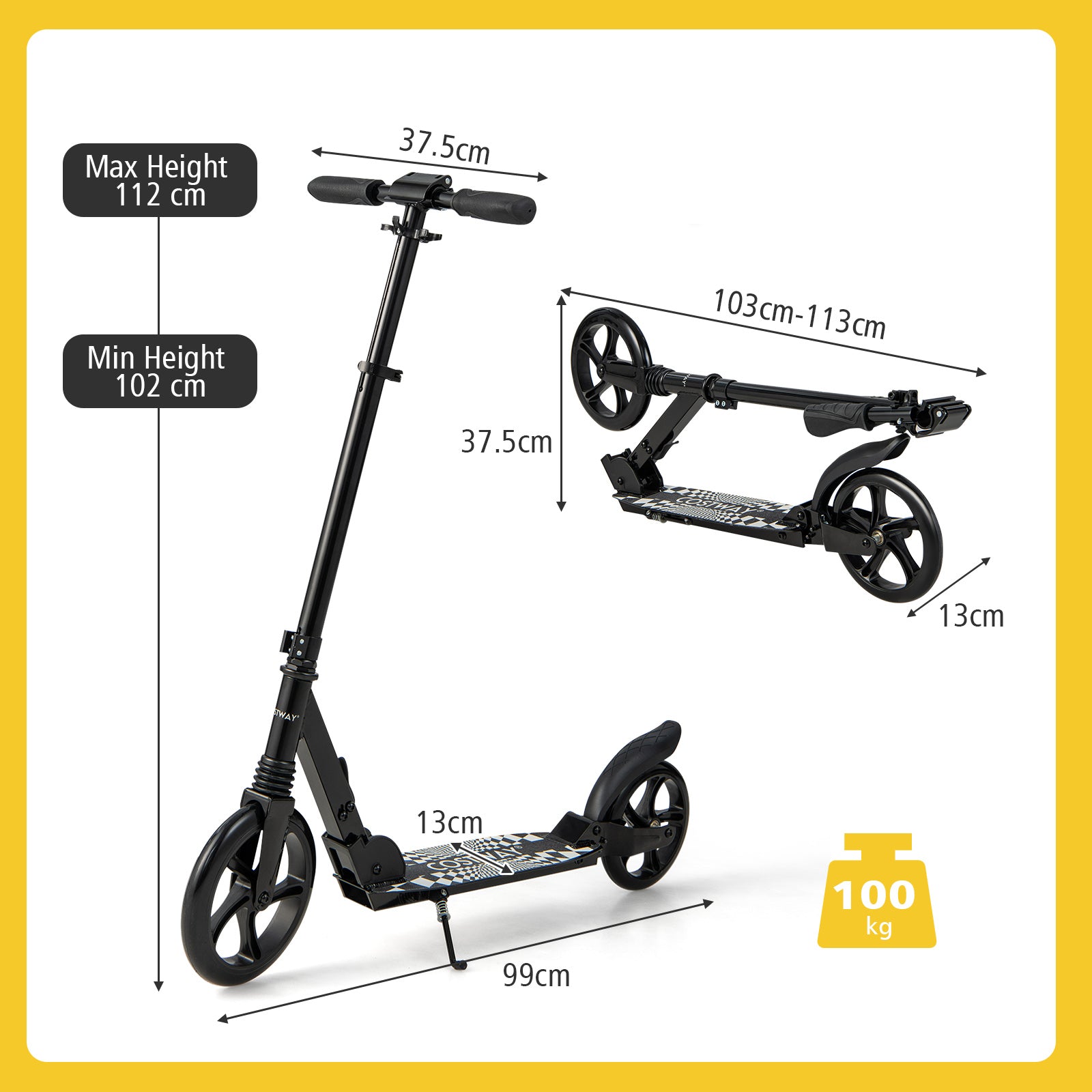 Folding Kick Scooters with 2-Level Adjustable Handlebar-Black