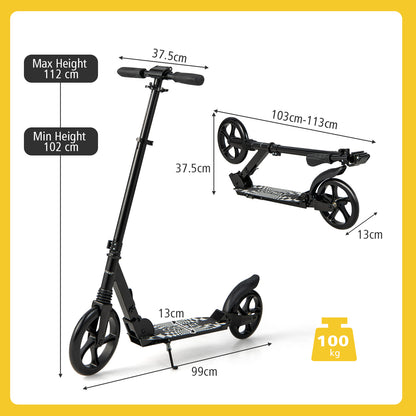 Folding Kick Scooters with 2-Level Adjustable Handlebar-Black