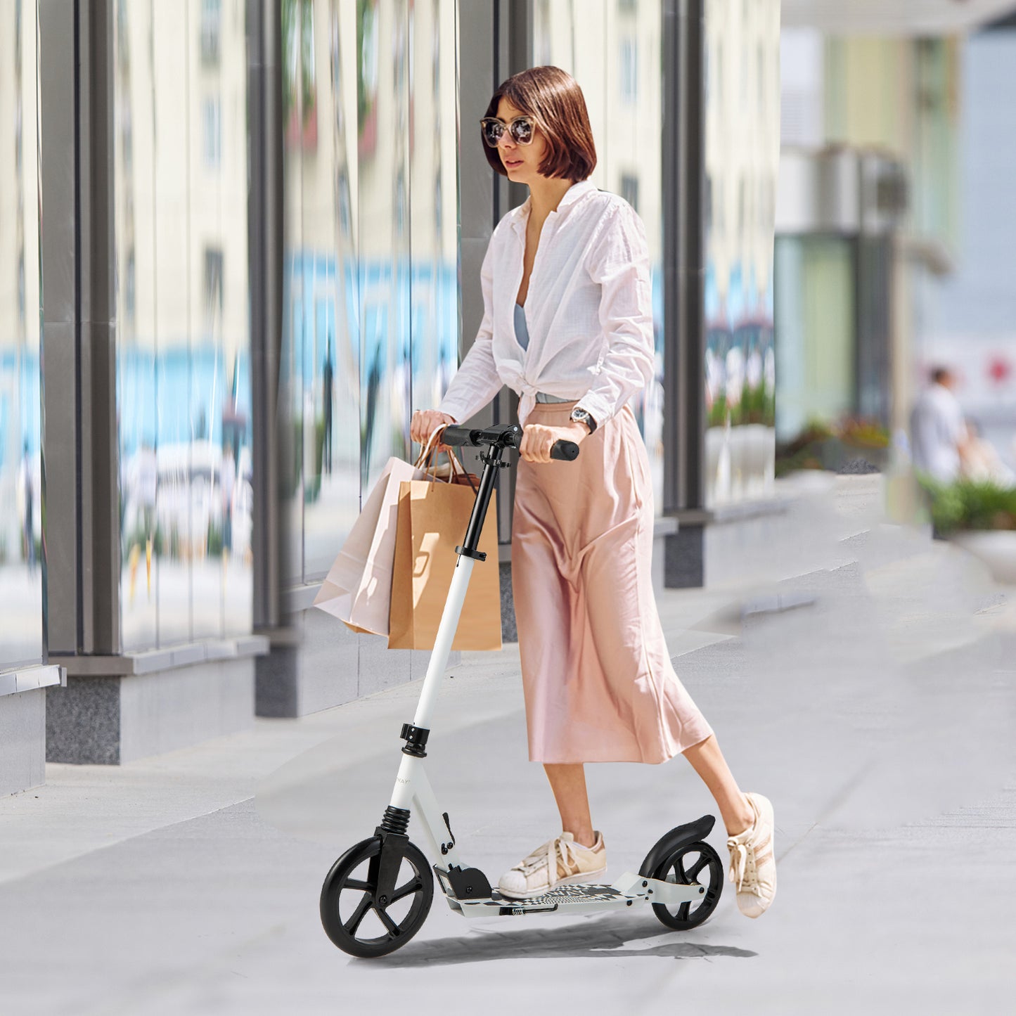 Folding Kick Scooters with 2-Level Adjustable Handlebar-White