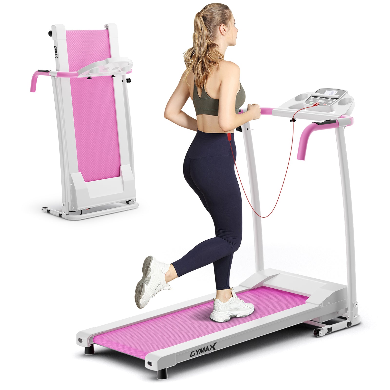 Foldable Treadmill with 12 Preset Programs and LCD Monitor-Pink &amp; White