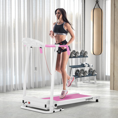 Foldable Treadmill with 12 Preset Programs and LCD Monitor-Pink &amp; White