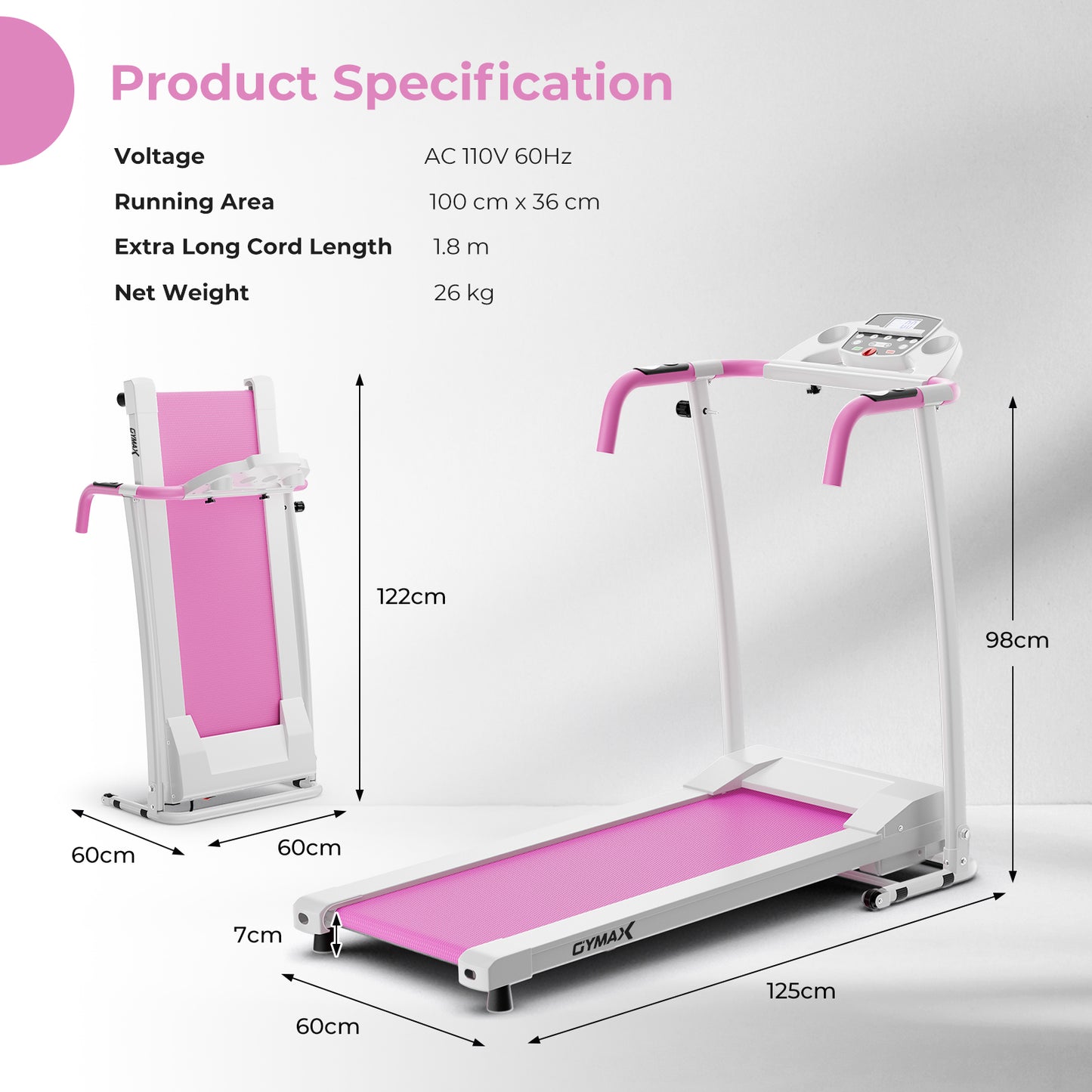 Foldable Treadmill with 12 Preset Programs and LCD Monitor-Pink &amp; White