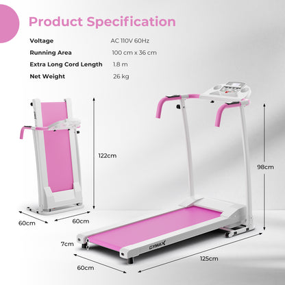 Foldable Treadmill with 12 Preset Programs and LCD Monitor-Pink &amp; White
