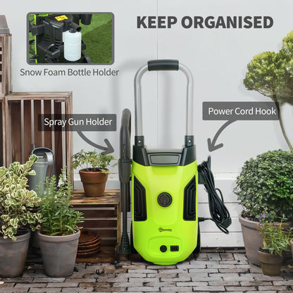 Outsunny 1800W High Pressure Washer, 150 Bar Pressure, 420 L/h Flow, Portable Electric Power Washer Jet Wash Cleaner with Adjustable Nozzle, 6M Hose, Steel Handle for Home Patio Car Driveway, Green