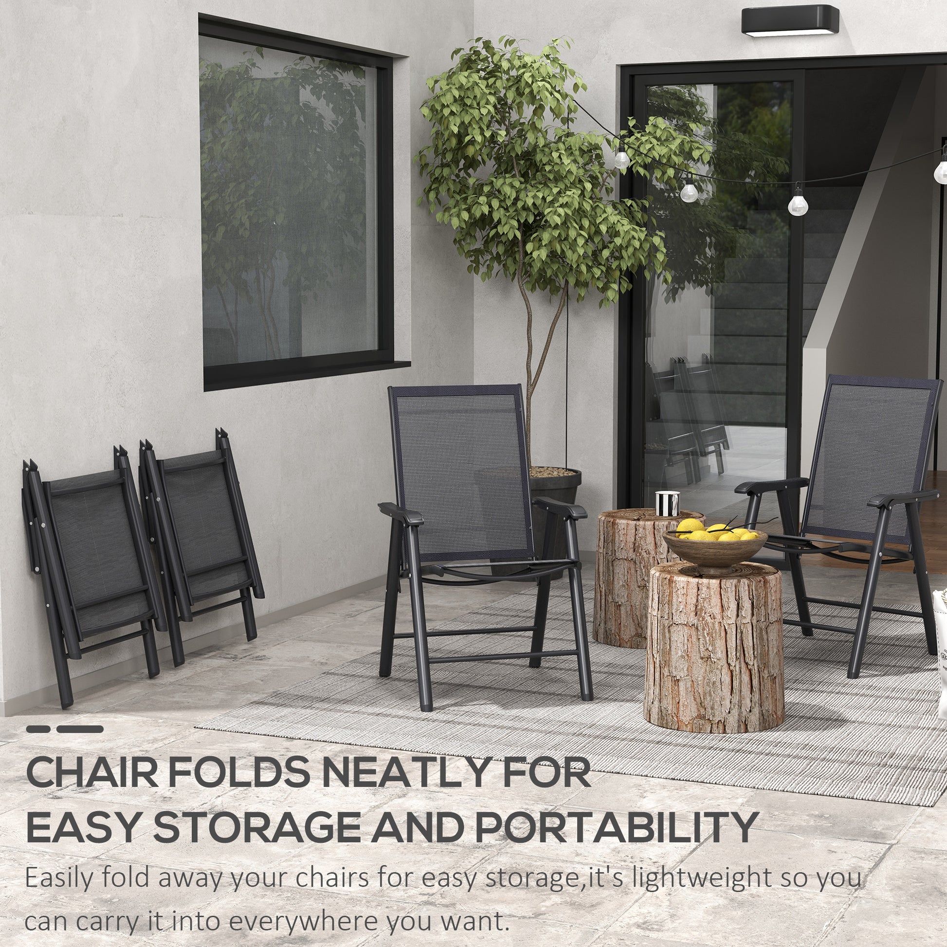Outsunny Set of Four Folding Garden Chairs - Black
