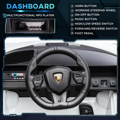 HOMCOM Compatible 12V Battery-powered Kids Electric Ride On Car Lamborghini SIAN Toy with Parental Remote Control Lights MP3 for 3-5 Years Old White