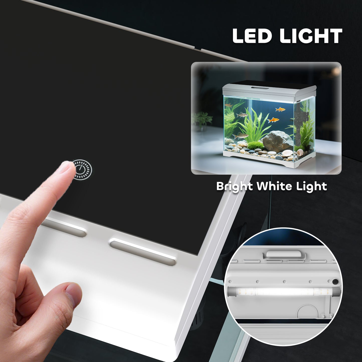 PawHut 27L Glass Fish Tank with Filter System, LED Light, Water Pump, for Betta, Goldfish, Shrimps, White