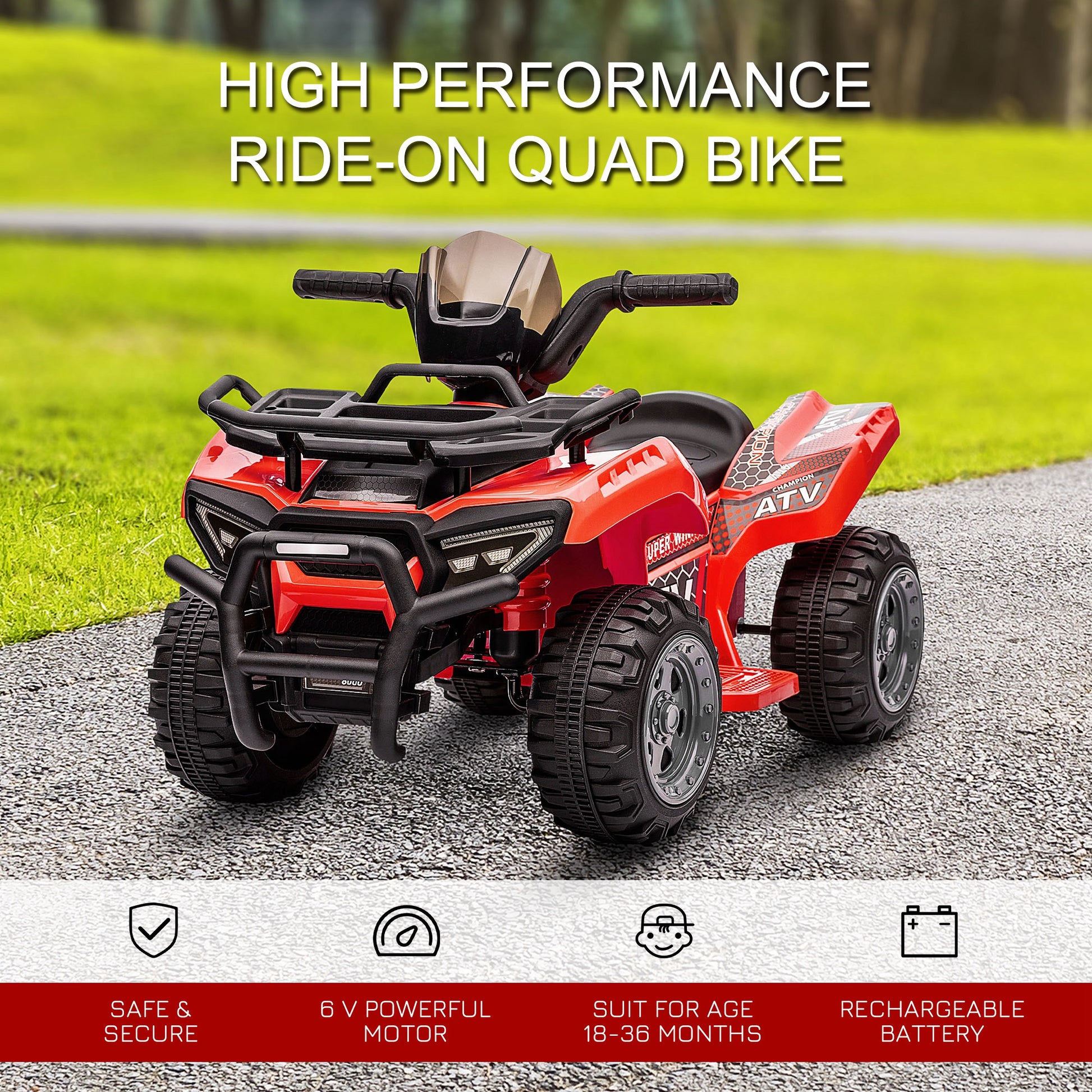 HOMCOM Kids Ride-on Four Wheeler ATV Car with Real Working Headlights, 6V Battery Powered Motorcycle for 18-36 Months, Red