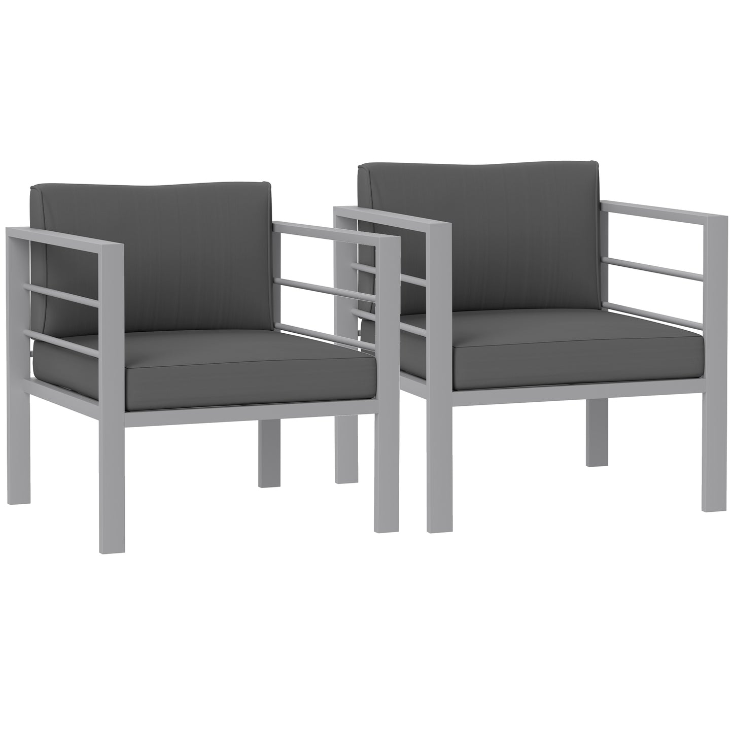 Outsunny Garden Sofa Set of 2, All-Weather Garden Sofa Set with Removable Cushions, Metal Frame Outdoor Furniture for Balcony, Charcoal Grey