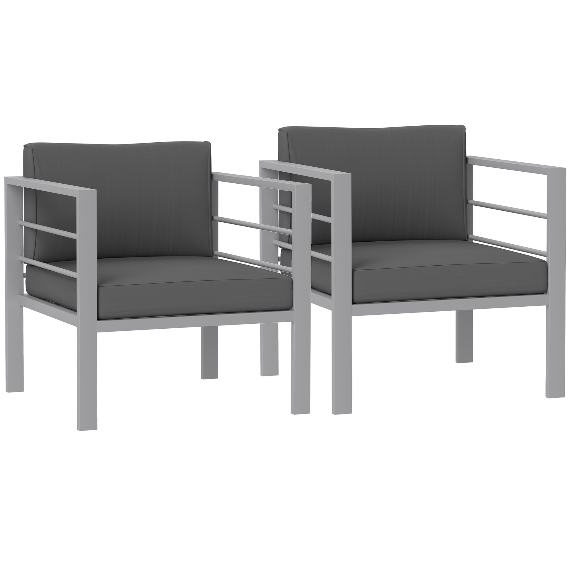 Outsunny Garden Sofa Set of 2, All-Weather Garden Sofa Set with Removable Cushions, Metal Frame Outdoor Furniture for Balcony, Charcoal Grey