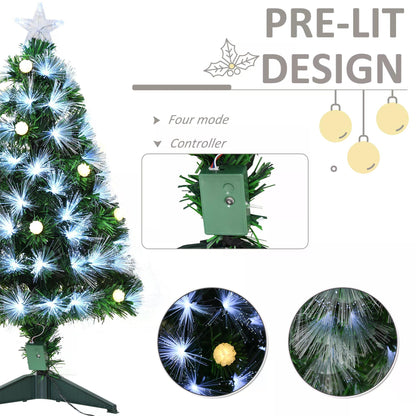 HOMCOM 3ft White Pre Lit Christmas Tree w/ 90 LEDs Star Topper Tri-Base Full Bodied Seasonal Decoration Pre-Lit Home