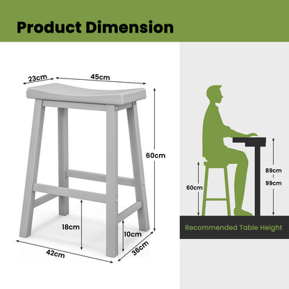 Saddle Stools Set of 2 with Solid Wood Legs and Footrests-Grey